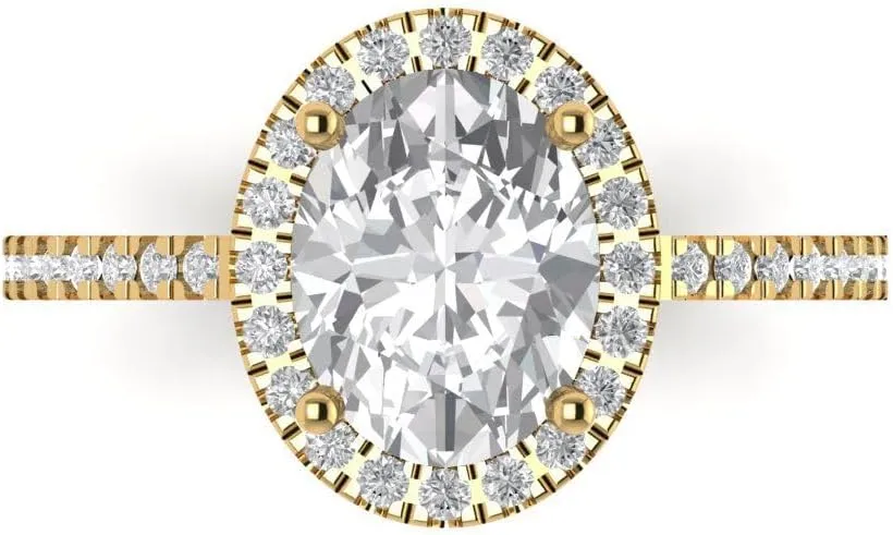 2.96 Oval Cut Solitaire W/Accent Halo White whose pesticide magma Lab Sapphire Art Deco Bridal Wedding Statement ring Solid 18K Yellow Gold Clara Pucci 