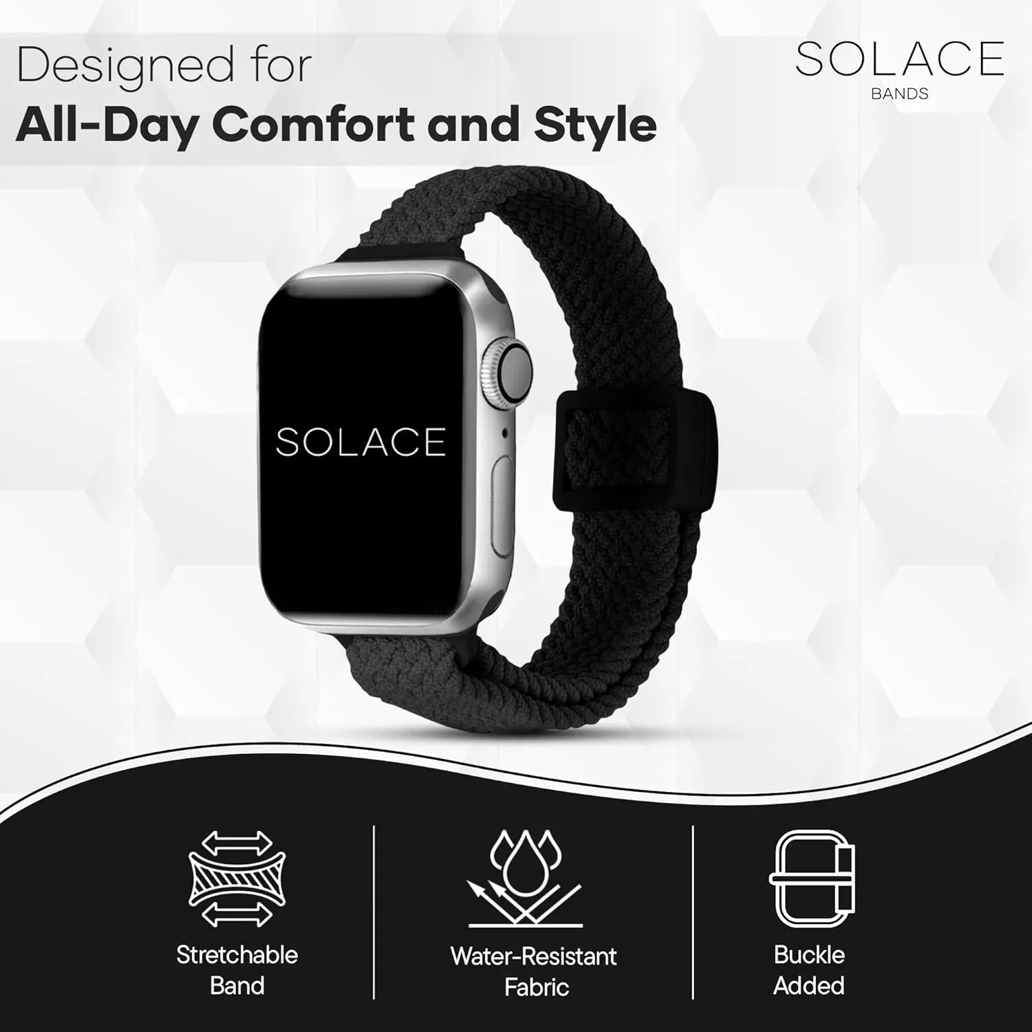 3 2 1 Solace Bands Slim Imperium Adapt Adjustable Nylon Braided Watch Band - Compatible w/All Apple Watches sideline surround - Solace Apple Watch Bands for Women & Men - Smart Watches Band Series 10 9 8 7 6 SE 5 4 