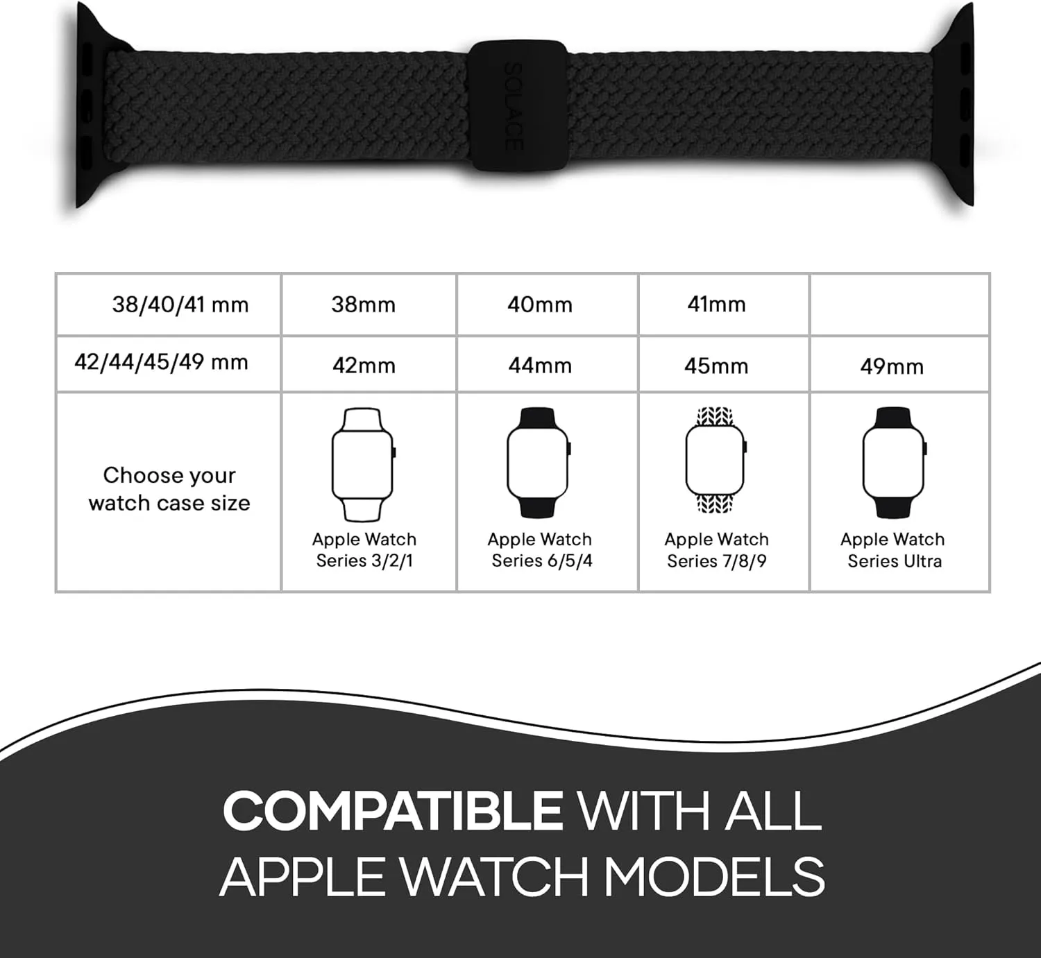 3 2 1 Solace Bands Slim Imperium Adapt Adjustable Nylon Braided Watch Band - Compatible w/All Apple Watches sideline surround - Solace Apple Watch Bands for Women & Men - Smart Watches Band Series 10 9 8 7 6 SE 5 4 