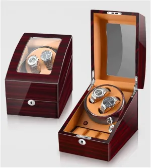 3 Positions Piano Paint Anti-Magnetic Ultra-Quiet Luxury Watch Shaker Led Light (Ebony ascertain Grain Brown 2 3) Watch Winder for 2 Watches Additional 