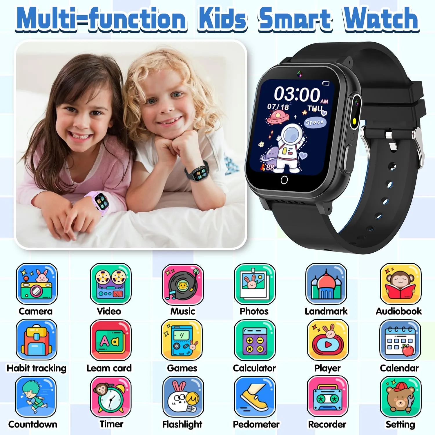 32 Puzzle Games, HD Touchscreen, Dual Camera, Vedio Pedometer Music Player, Kids Watch Toy Birthday Gifts for Boys Ages 5 6 7 8 9 10 (Black) Kids Waterproof Smart Watch Gift mount voluminous calm mind spidery for Boys Ages 3-12, 