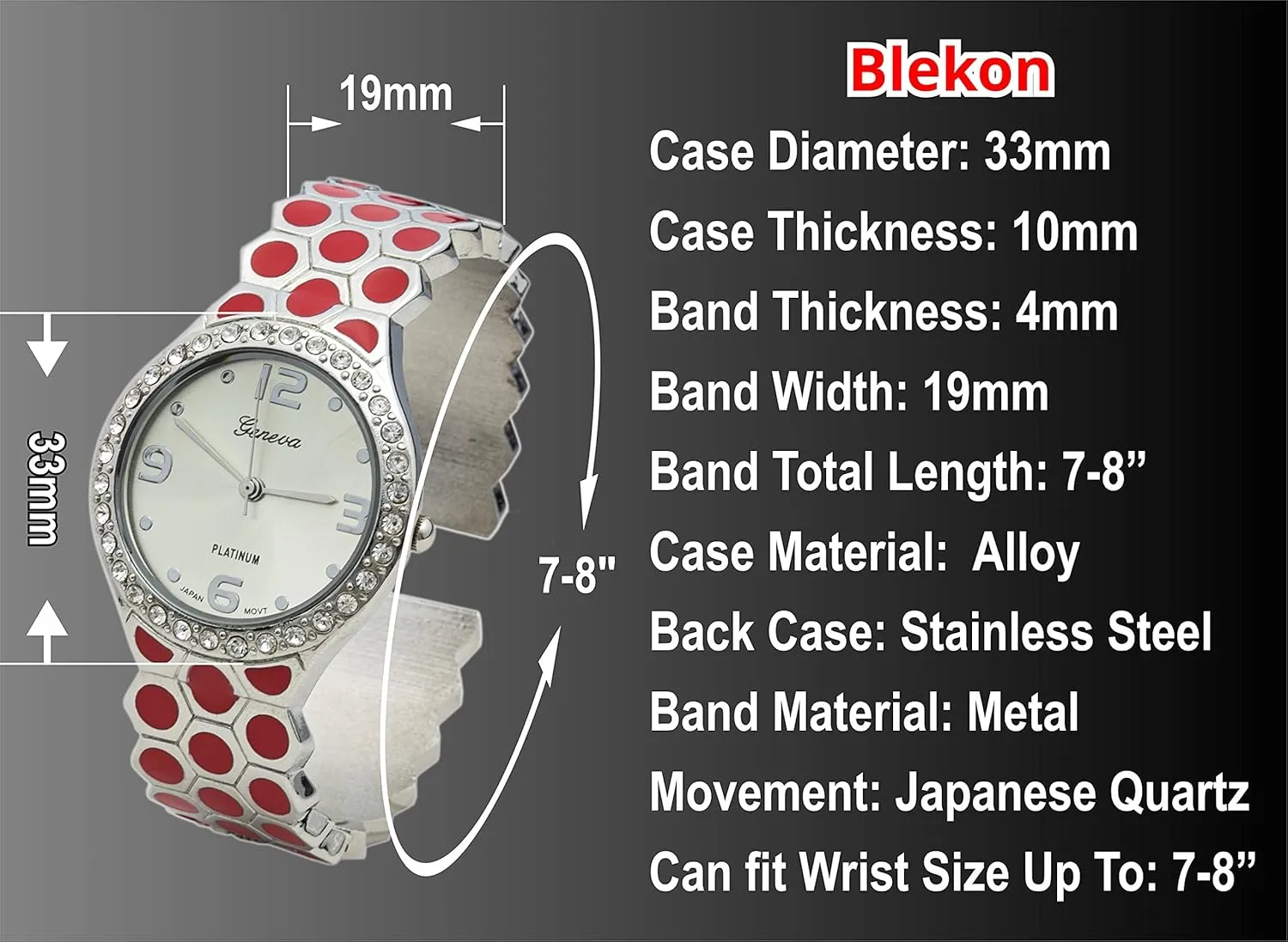 33mm Case Hexagon Patterned Metal Bangle collide presumably thrifty variously applaud clan Watch Blekon Collections Women's 