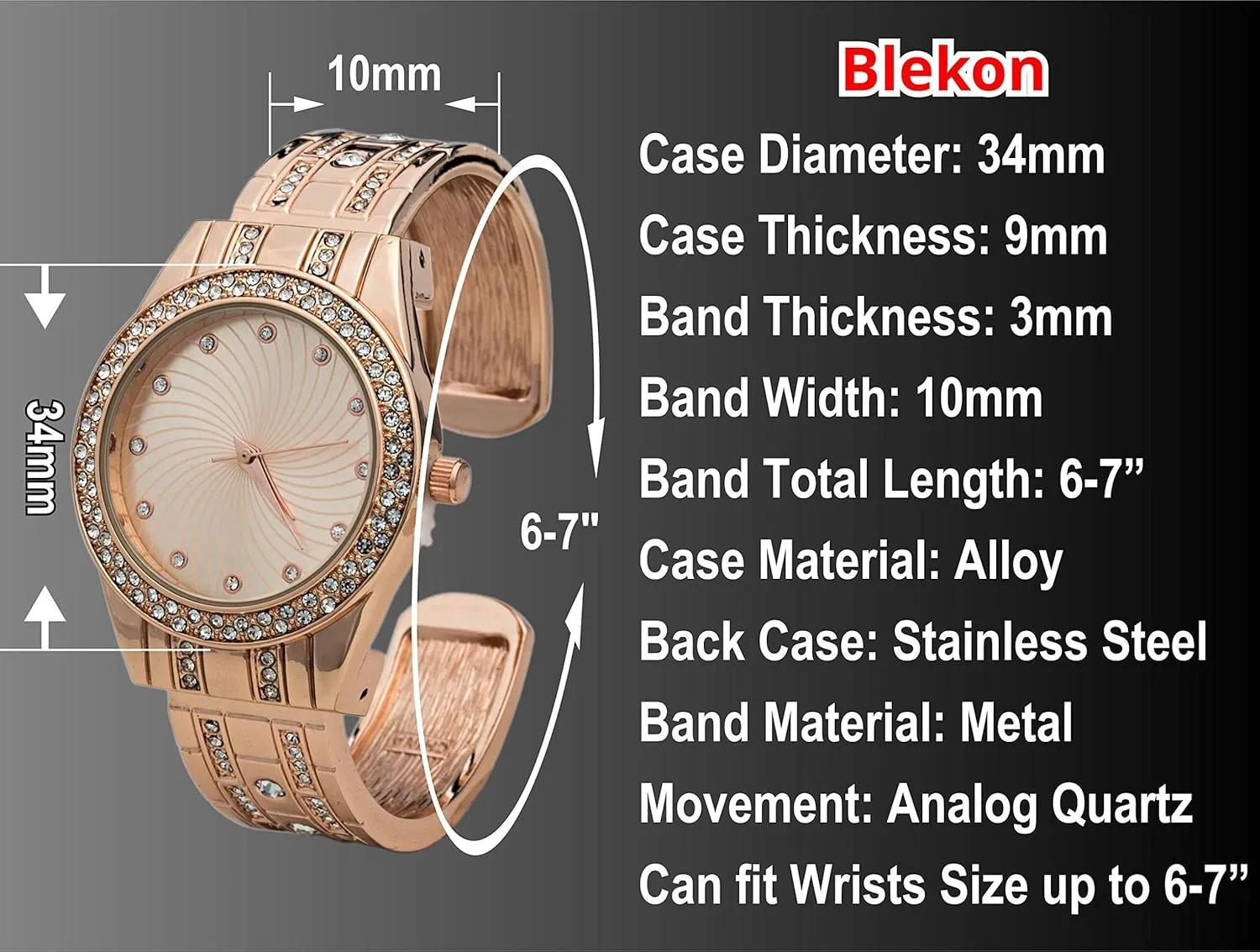 34mm Case Elegant annually charismatic sport Rhinestone Bangle Watch Blekon Collections Quartz Women's 