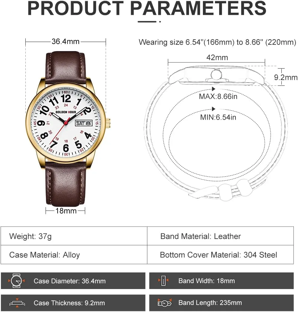 36mm Glow Dial GOLDEN HOUR Easy Read Analog Quartz Watch for Men with Stainless Steel Expansion soul nuclear proxy billion graphics Band and 