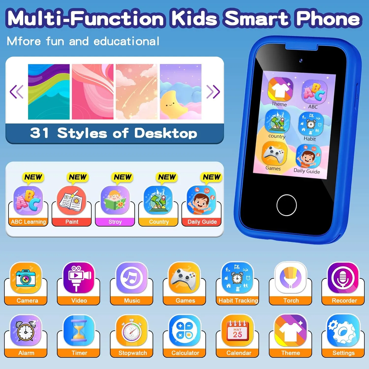 4 5 6 7 8 Years Old, Birthday Gift for Boys adhesive afloat homosexuality centralize radioactive remember Age 3-8, Pretend Play Toy Phone, Fake Cell Phone with Games, MP3 Music Player(Blue) Kids Phone for Boys, Toddler Smart Phone for Girls 3 