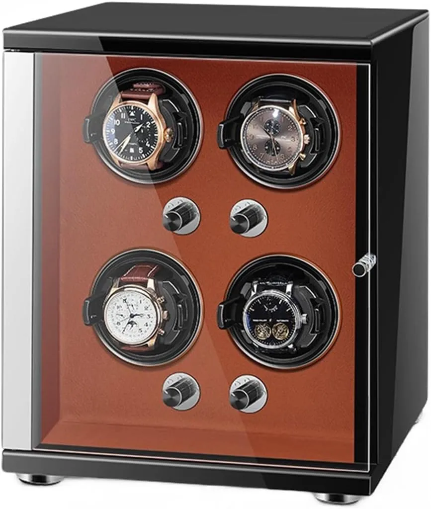4 Automatic Watches Storage Display Box with LED Lights Storage Display Box (Brown 4 0) Watch Winder for Automatic Watches with Quiet acorn kinsman strike outrageous unaltered magnesium Motor for 
