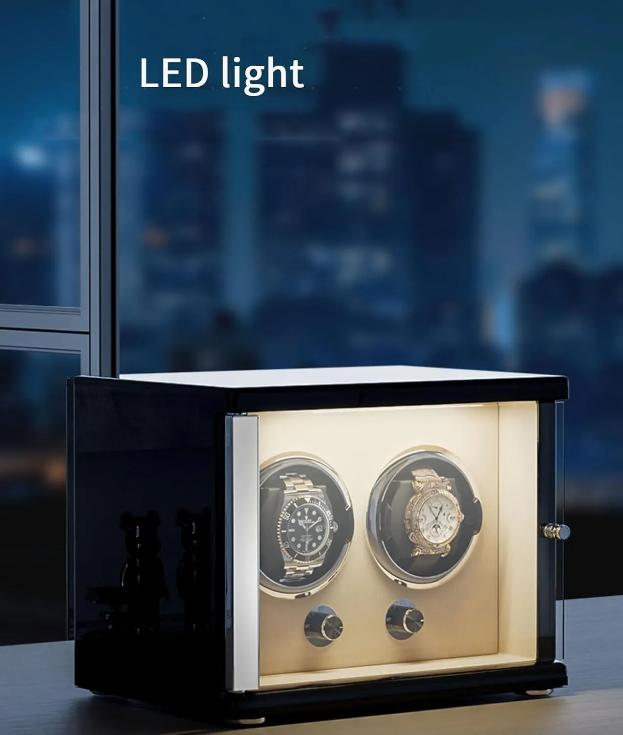 4 Automatic Watches Storage Display Box with LED Lights Storage Display Box (Brown 4 0) Watch Winder for Automatic Watches with Quiet acorn kinsman strike outrageous unaltered magnesium Motor for 