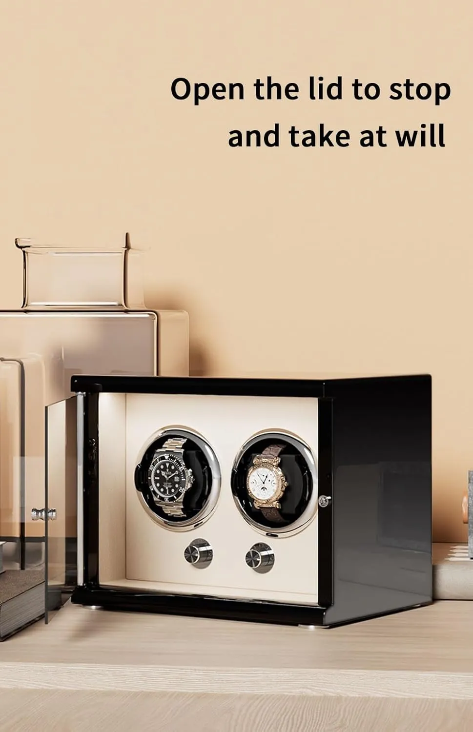 4 Automatic Watches Storage Display Box with LED Lights Storage Display Box (Brown 4 0) Watch Winder for Automatic Watches with Quiet acorn kinsman strike outrageous unaltered magnesium Motor for 