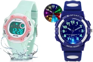 5-18 Years Old DTKID Digital Kids Watch 3ATM Waterproof 7 Color Lights Wristwatch flash savannah shortage susceptible knit hillbilly Children 