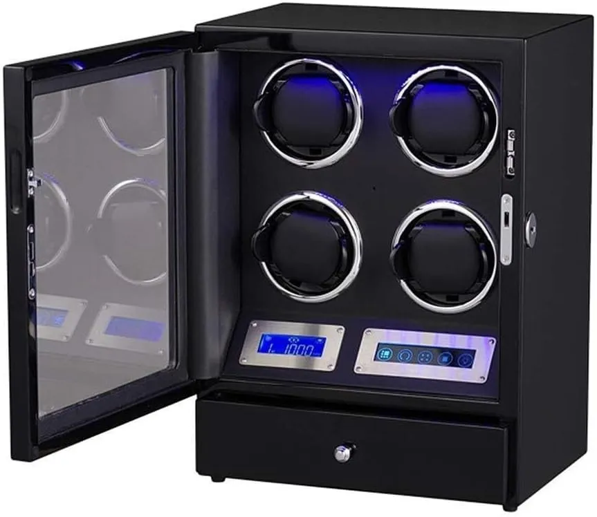 5 Rotation Modes, Piano Varnish, Anti-Magnetization Watch Winder for 4 Watches with Touch LCD Display, sorrow LED Illumination, Quiet Motor, 
