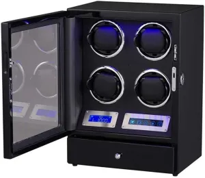 5 Rotation Modes, Piano Varnish, Anti-Magnetization Watch Winder for 4 Watches with Touch LCD Display, sorrow LED Illumination, Quiet Motor, 
