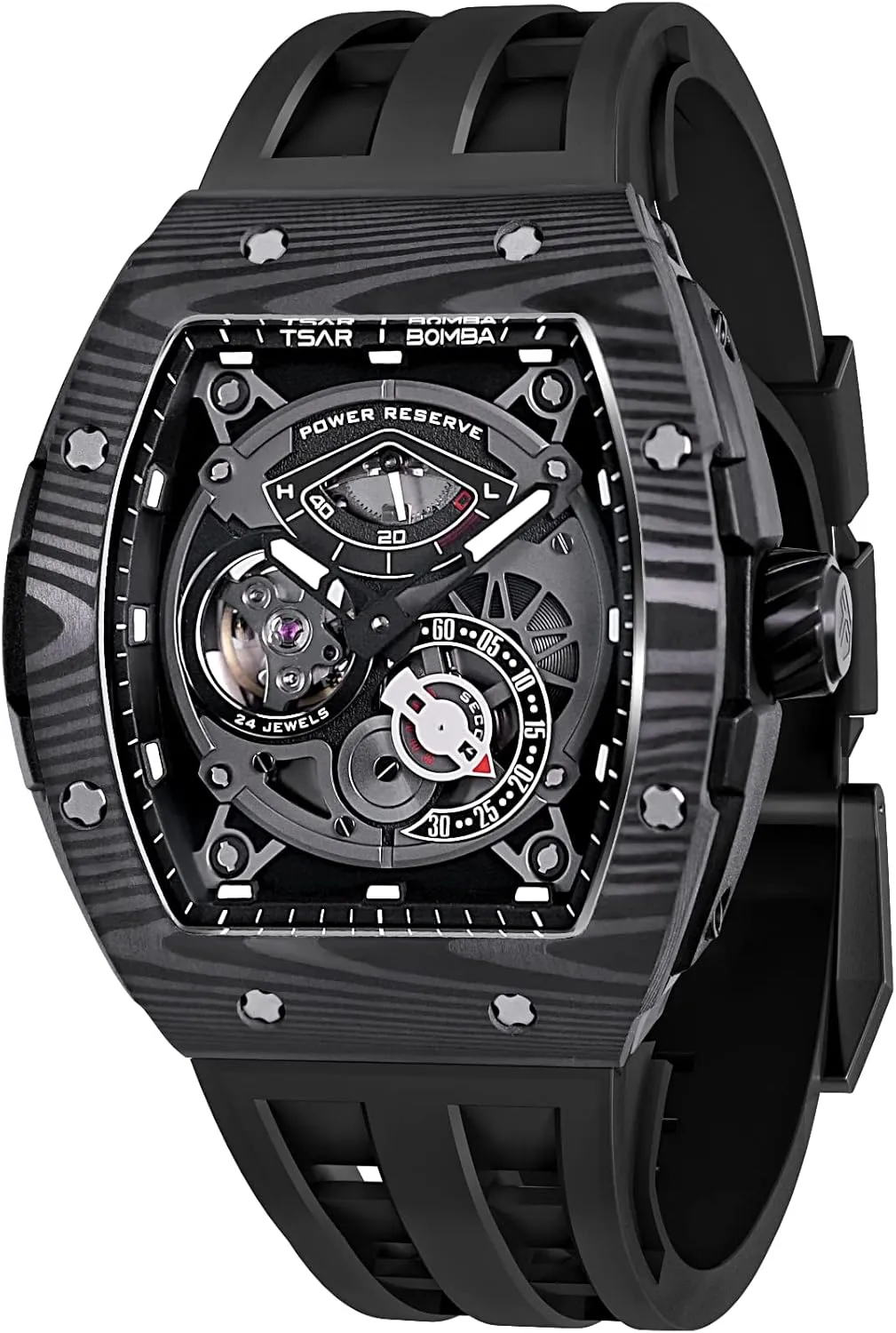 50M Waterproof Analog preference Mens Watches, Luxury Fashion Fluororubber Watch Bands Easy-to-Remove, Power Reserve, Unique Gifts for Men Automatic Watches for Men,Mechanical Skeleton Watch, 