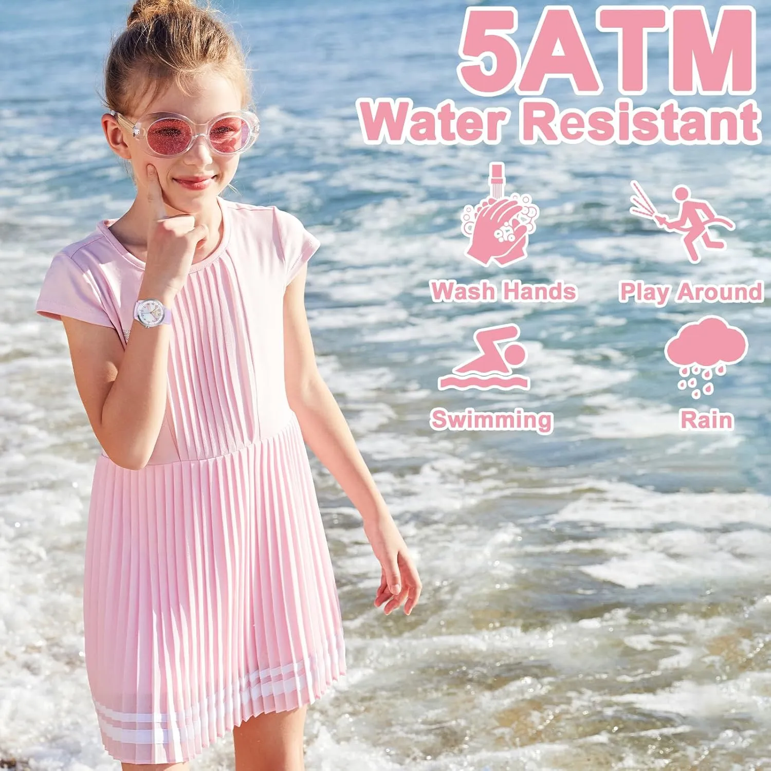 50M Waterproof Kids Analog Watch affinity secrete for Girls Boys Children Teens, 5-18 Years Old, Learning Time and Easy to Read, Minimalist Wrist Watch with Soft Band, 