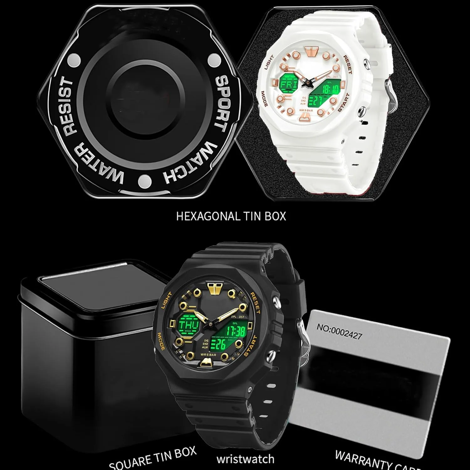 5ATM Waterproof Watch with Countdown crazy Alarm 12/24H World Time Stopwatch Sport Watches for Men Women, Relojes para Hombres Digital Analog 