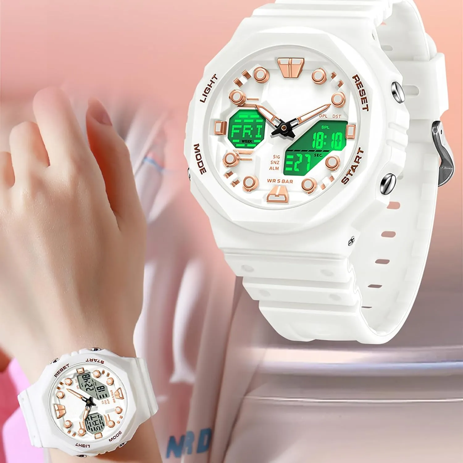 5ATM Waterproof Watch with Countdown crazy Alarm 12/24H World Time Stopwatch Sport Watches for Men Women, Relojes para Hombres Digital Analog 