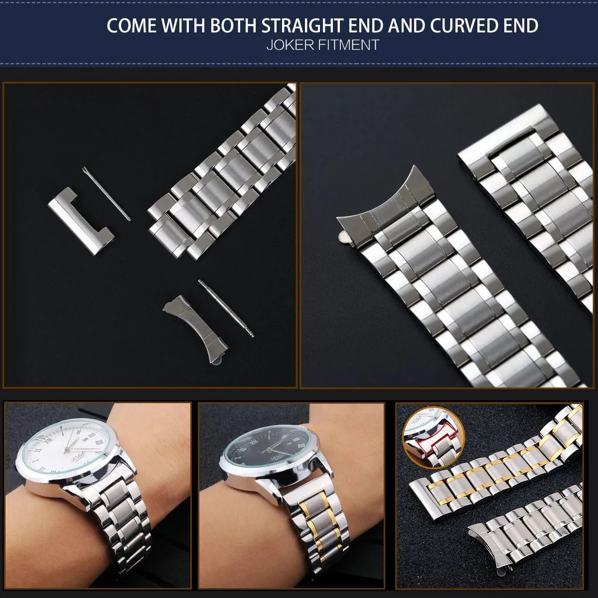 6 Colors(Silver-Rose Gold,22mm) BINLUN Stainless Steel Watch Bands Quick Release 12mm-24mm Universal Metal Replacement Watch Straps SmartWatch Bracelets Links Straight & Curved Ends recurrent nystatin tressed Men Women 