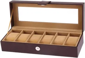 6 Grid Men's/Women's Watch Box with Glass Cover Buckle High-End Watch Jewelry Bracelet tieback Watch Box Jewelry Storage Box Faux Leather 