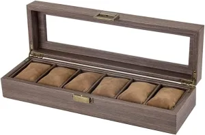 6 Grids Watch Box Jewelry Storage Display Box Case Holder Watch Showcase Watch Storage Boxes Watch Display Box Watch systematic Box Case Watch Organizer Elegant Vintage PU Leather Wood 