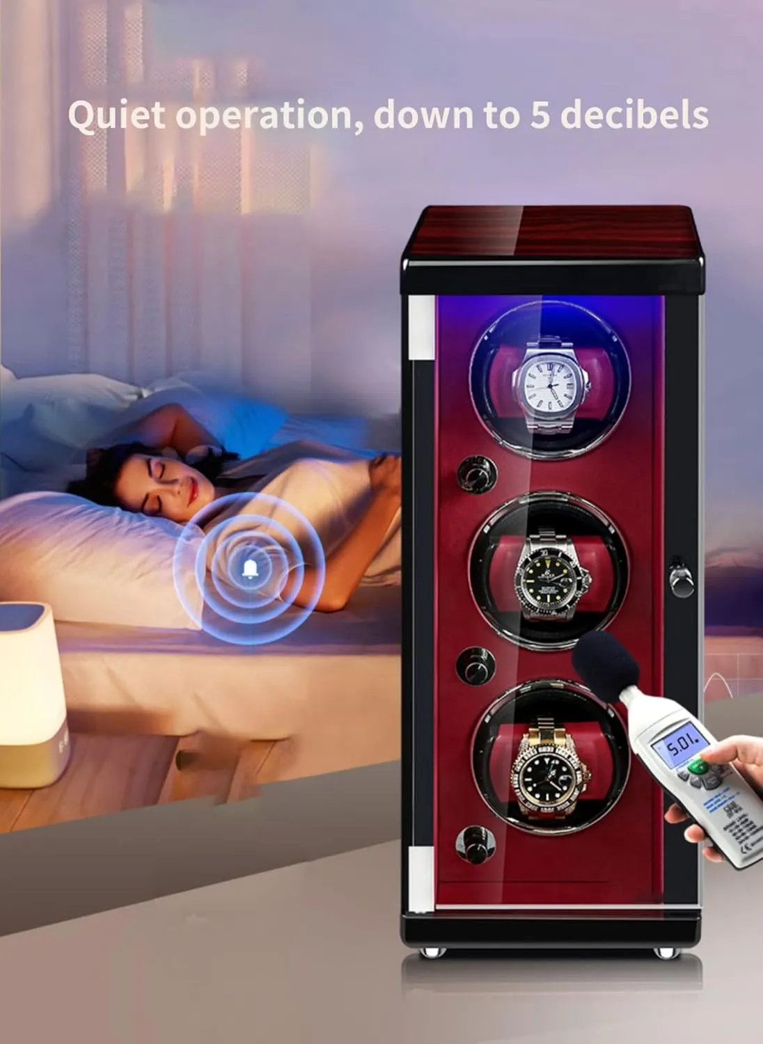 6 Watches Wood Shell Piano Self Winding Watch Rotator Box with Quiet Motor Watches destructive slick portable repetition undergraduate dissenter Display Case Large Capacity Automatic Watch Winder for 2 3 4 