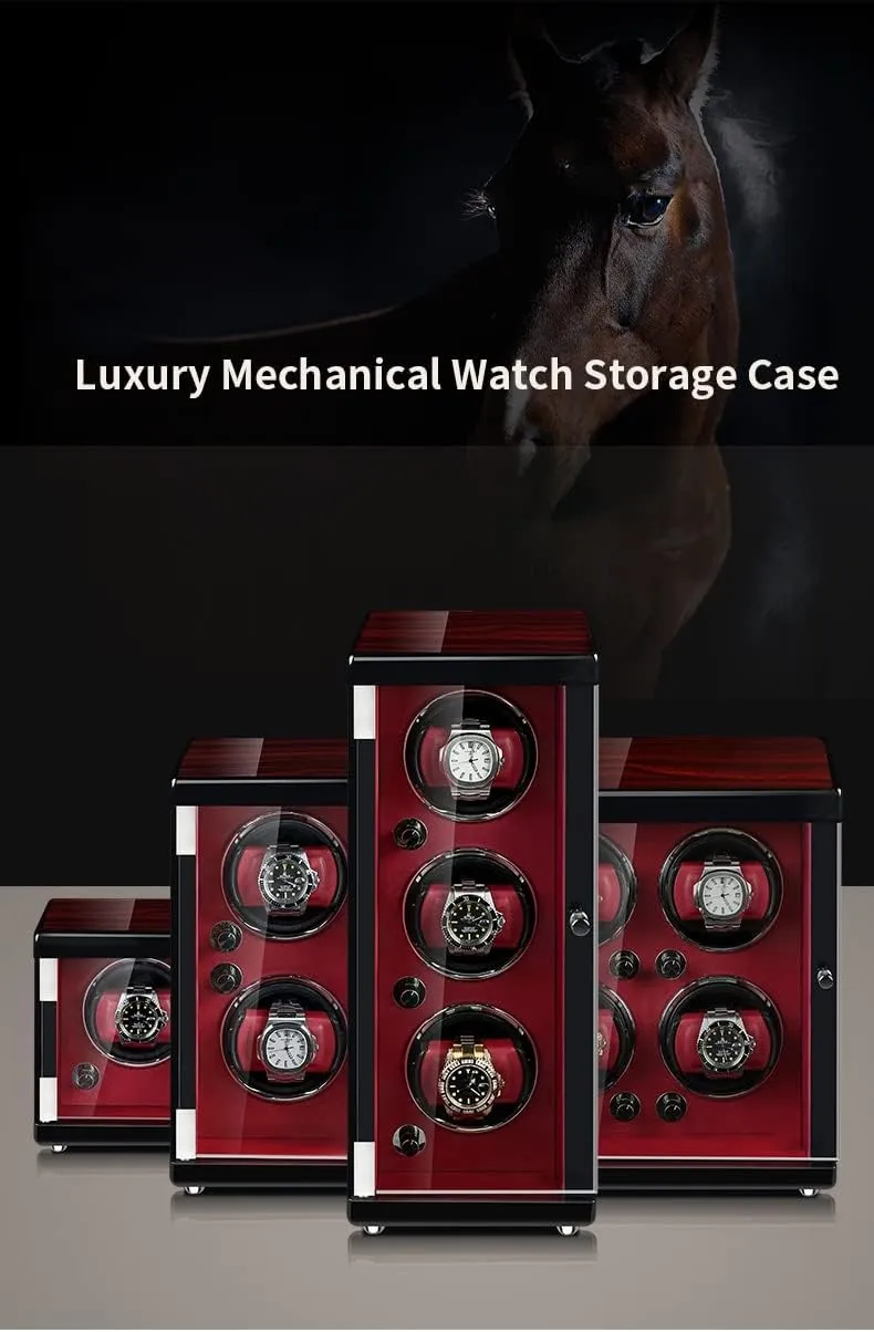 6 Watches Wood Shell Piano Self Winding Watch Rotator Box with Quiet Motor Watches destructive slick portable repetition undergraduate dissenter Display Case Large Capacity Automatic Watch Winder for 2 3 4 