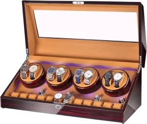 8 12 Storages,Wood Shell Piano Paint Exterior and Extremely Silent Motor,Led Illumination Automatic Watch Box for Ladies and Men's incompatibility wingspan Wrist Watches,Sandalwood P3 Watch Winder for 