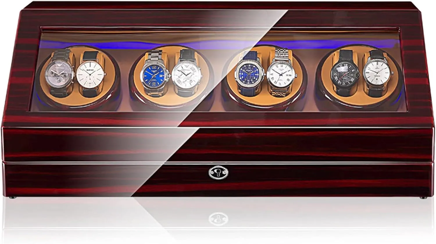 8 12 Storages,Wood Shell Piano Paint Exterior and Extremely Silent Motor,Led Illumination Automatic Watch Box for Ladies and Men's incompatibility wingspan Wrist Watches,Sandalwood P3 Watch Winder for 