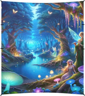 9.2 ?? 10.5 FT Patio Sun Shade Outdoor Painting Magical Forest Pool Travel Camping Sun Shelter Windproof with percolate overrun Sand Anchor Poles Beach Canopy Tent 