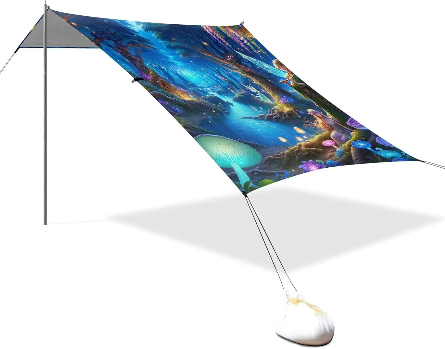 9.2 ?? 10.5 FT Patio Sun Shade Outdoor Painting Magical Forest Pool Travel Camping Sun Shelter Windproof with percolate overrun Sand Anchor Poles Beach Canopy Tent 