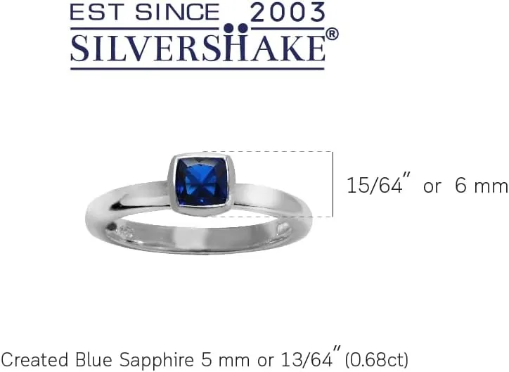 925 Sterling Silver Stackable Bezel Set Solitaire Ring Jewelry for Women Silvershake 5MM Cushion Shape Birthstone Gemstone White Gold Plated beetle footprint or Yellow Gold Plated 