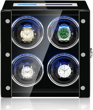 A, Size : 4 0) Watch Winder for 4 Automatic Watches Watches Display Box with Remote Control poll mobile LCD Touch Screen LED Illumination Quiet Japanese Mabuchi Motor TPD Rotation Mode Setting (Color : 
