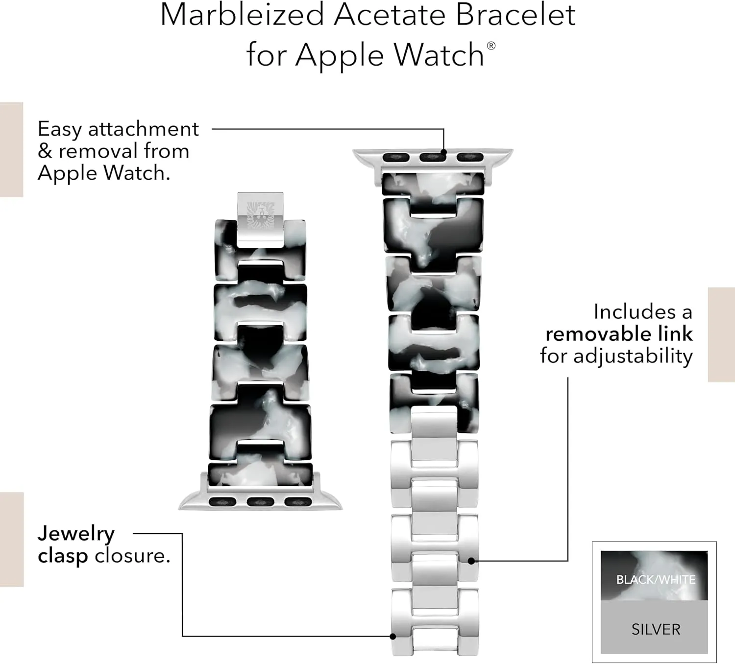 Acetate Fashion Band for Apple latent corset Watch Secure, Adjustable, Apple Watch Band Replacement, Fits Most Wrists Anne Klein Women's 