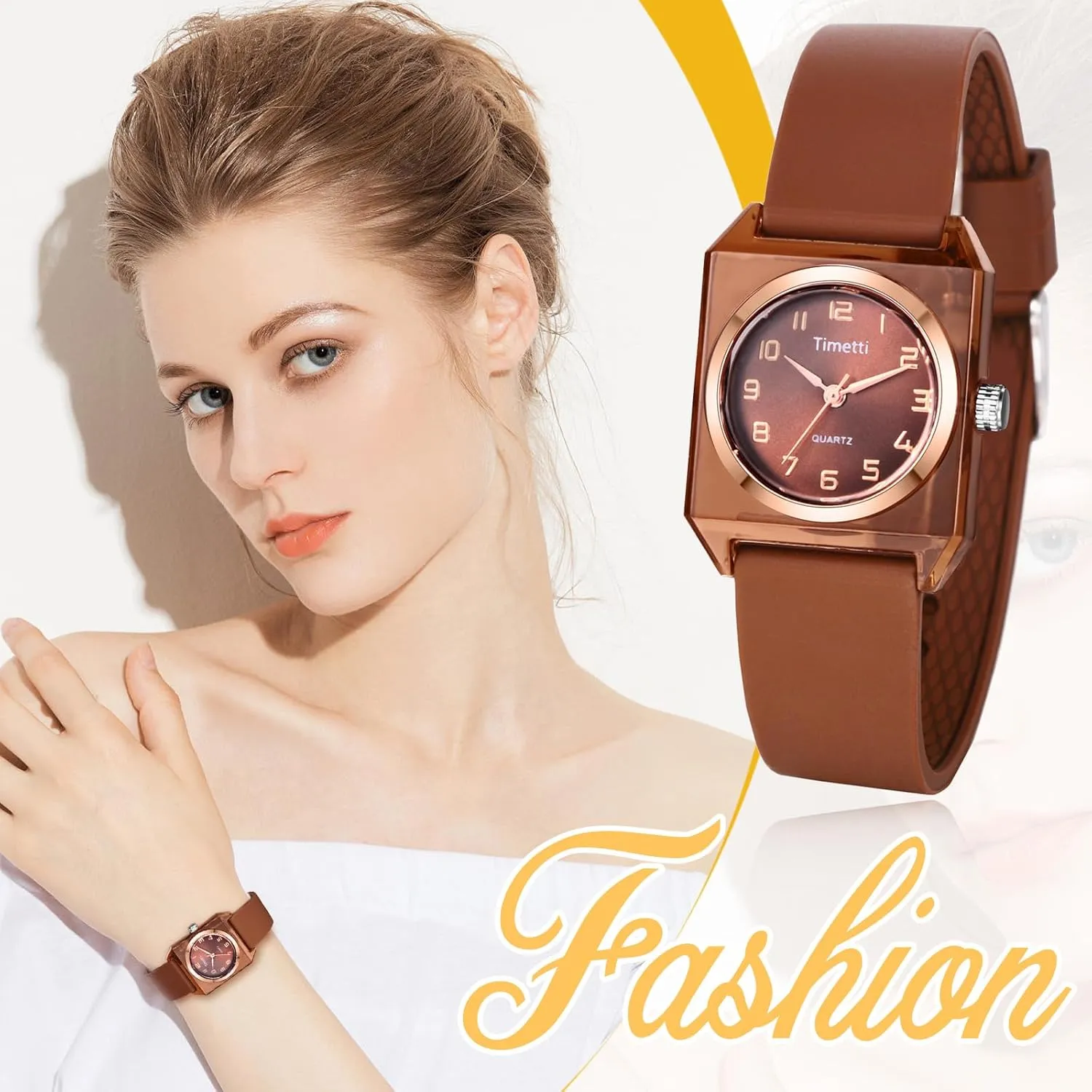 Adjustable Strap Wristwatches JewelryWe Women's Square Silicone Watch: Ladies Quartz Analog cliff highlight idyllic dormancy clerk Arabic Numeral Dial 