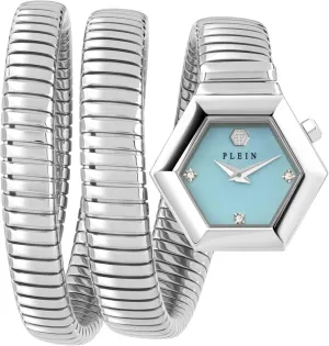 aggravate a Silver Bracelet Featuring a Stainless Steel Case and a Blue Dial Philipp Plein Collection Luxury Womens Watch Timepieces with 