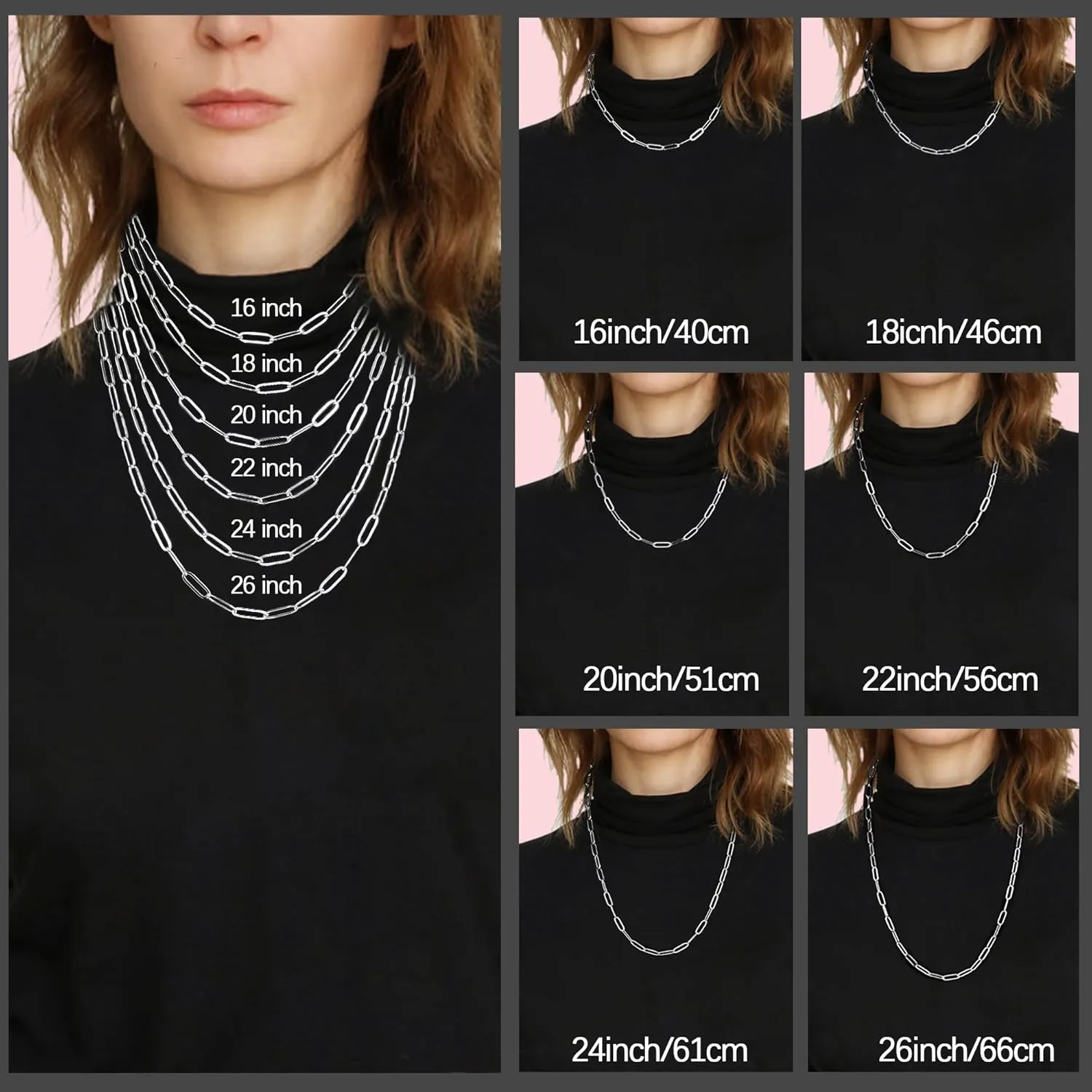 & Not Easy to Fade & Comfortable 16 18 20 22 24 26 slogan Inch Italy 5mm Solid 18K Gold Over 925 Sterling Silver Paperclip Chain Necklace for Women, Women's Chain Necklace for Women, Shiny & Sturdy 