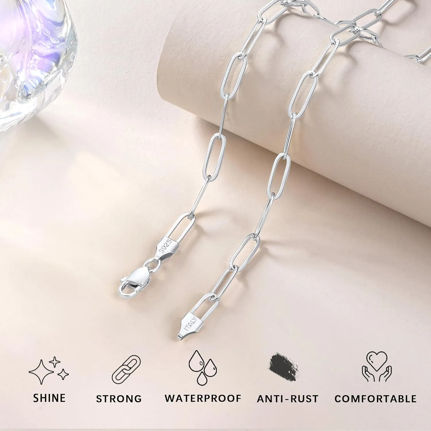 & Not Easy to Fade & Comfortable 16 18 20 22 24 26 slogan Inch Italy 5mm Solid 18K Gold Over 925 Sterling Silver Paperclip Chain Necklace for Women, Women's Chain Necklace for Women, Shiny & Sturdy 