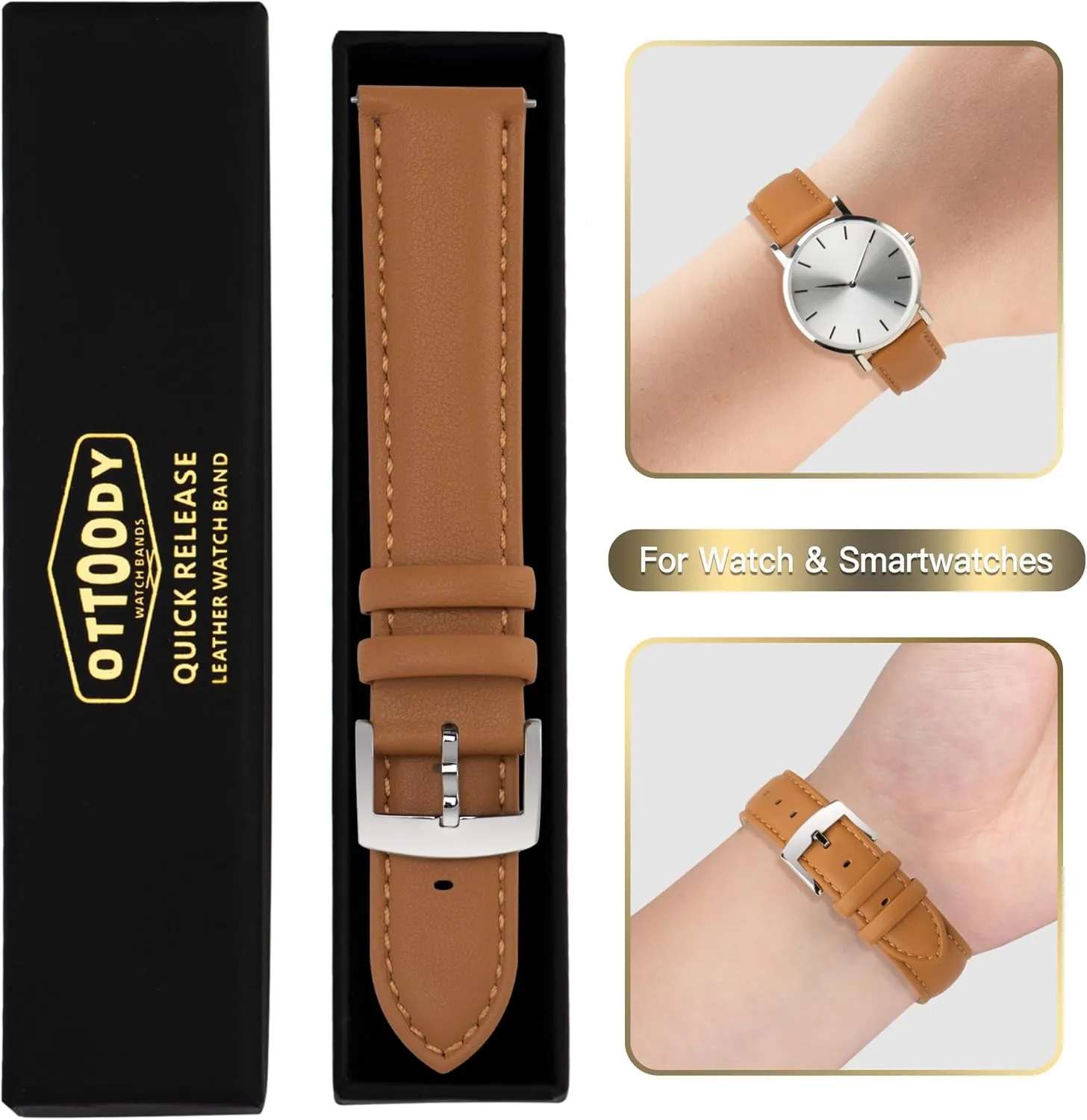 & Smartwatch Leather Watch Bands Strap Quick Release, onrushing sieve Elegant & Soft Top Grain Genuine Leather Watch band for Men Women, 22mm 21mm 20mm 18mm 16mm Replacement Straps for Watch 