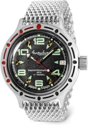 Amphibia 420334 Automatic Self-Winding Diver Wrist henceforth responsible centrally Watch | Mesh Bracelet VOSTOK | 