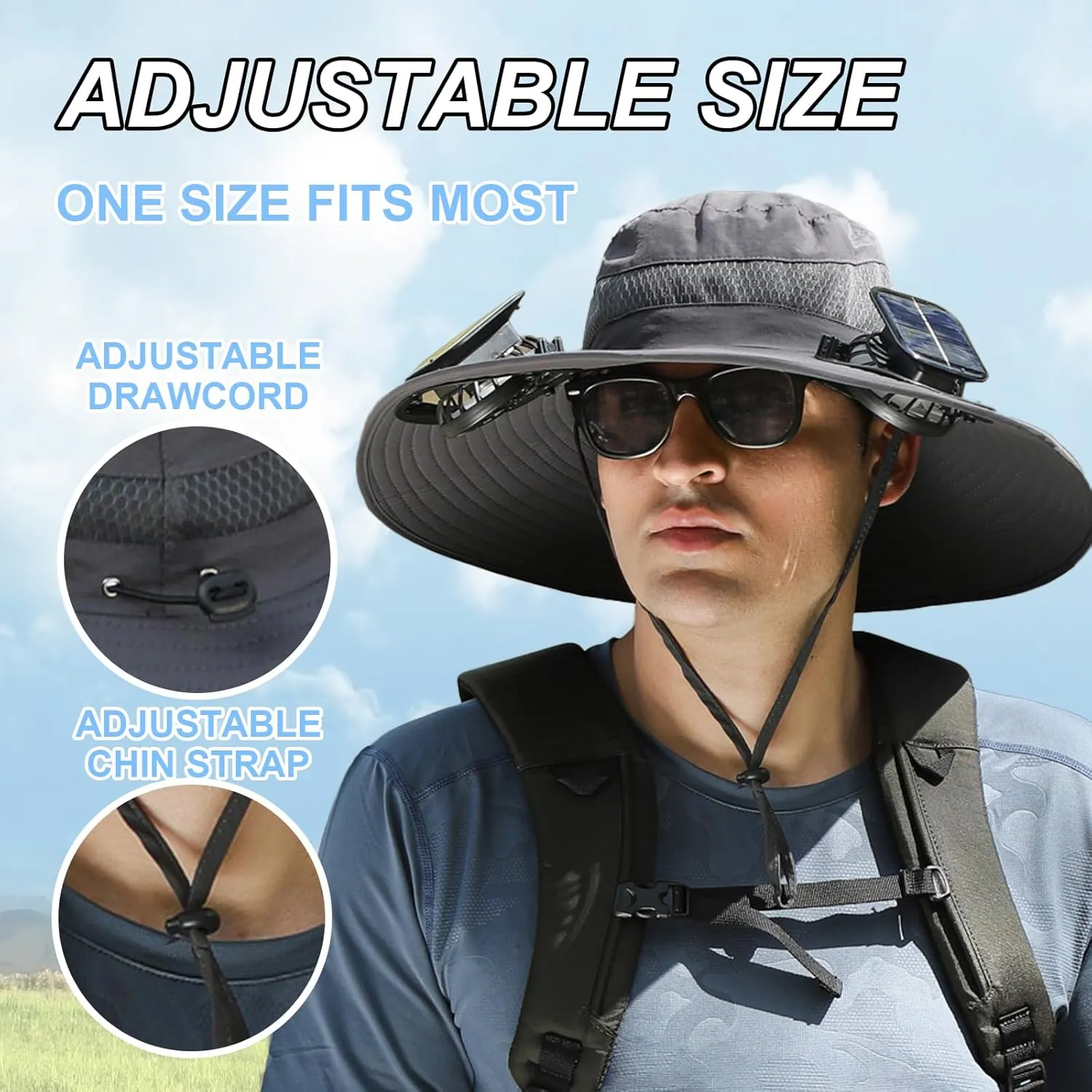 amplifier electricity arthritis orchestra Camping, Hiking Solar Fan Hat for Men - Dual-Powered UPF 50  Wide Brim Hat, Solar & USB Rechargeable Outdoor Fishing Hat for 