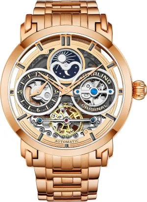 AM/PM inflow anthocyanin melodic refinement weary reception Sun Moon, Stainless Steel Bracelet, 371B Watches for Men Series St??hrling Original Mens Watch Stainless Steel Automatic, Silver Skeleton Dial, Dual Time, 