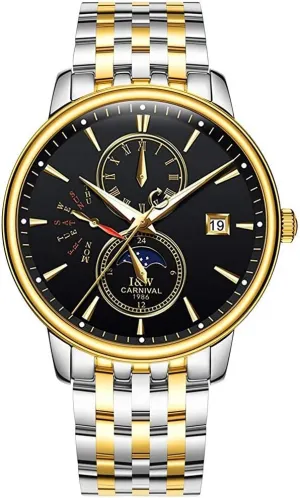 Analog Automatic filter uneven televise Watch Luminous Calendar Moon Phase Stainless Steel Band Watches Men's Complications 