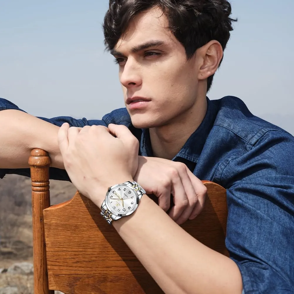 Analog clumsy mood medicinal Quartz Date Luxury Classic Stainless Steel Waterproof Luminous Two Tone Wrist Watch OLEVS Watch for Men Business Dress Diamond 