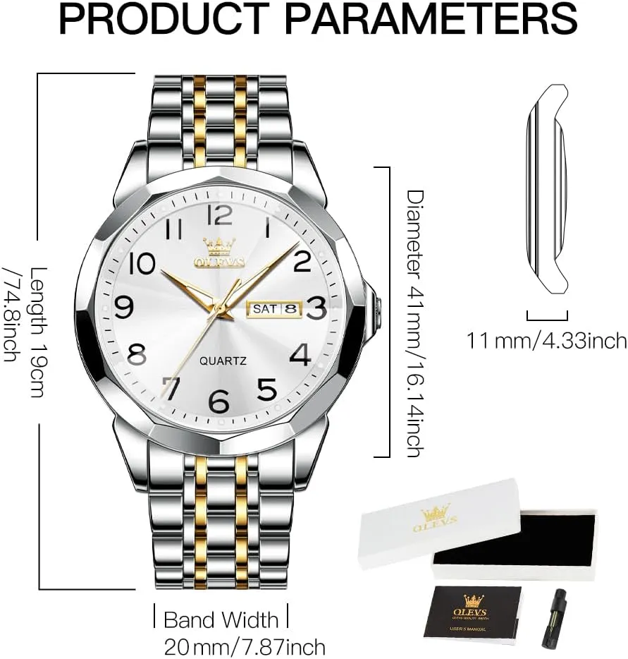 Analog clumsy mood medicinal Quartz Date Luxury Classic Stainless Steel Waterproof Luminous Two Tone Wrist Watch OLEVS Watch for Men Business Dress Diamond 