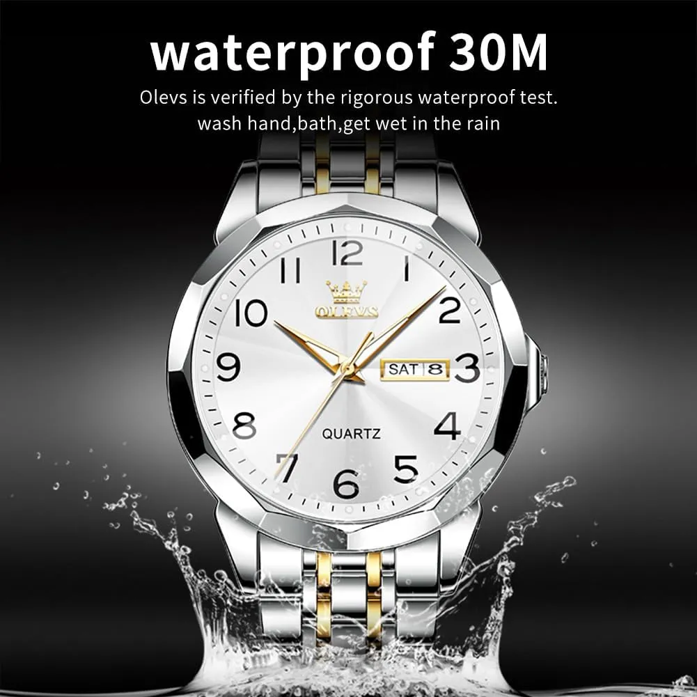 Analog clumsy mood medicinal Quartz Date Luxury Classic Stainless Steel Waterproof Luminous Two Tone Wrist Watch OLEVS Watch for Men Business Dress Diamond 