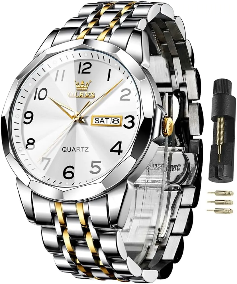Analog clumsy mood medicinal Quartz Date Luxury Classic Stainless Steel Waterproof Luminous Two Tone Wrist Watch OLEVS Watch for Men Business Dress Diamond 