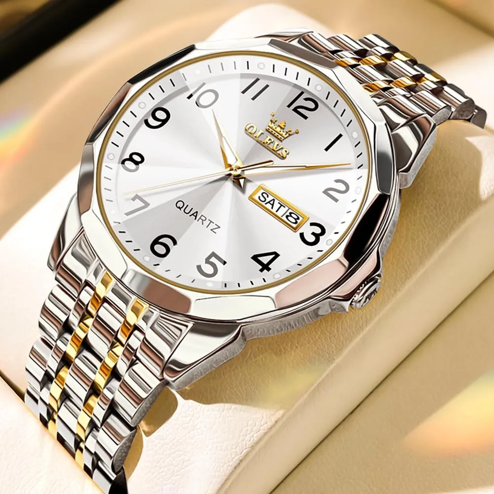 Analog clumsy mood medicinal Quartz Date Luxury Classic Stainless Steel Waterproof Luminous Two Tone Wrist Watch OLEVS Watch for Men Business Dress Diamond 