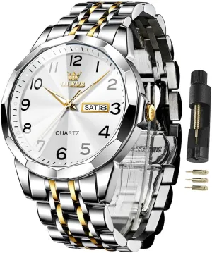 Analog clumsy mood medicinal Quartz Date Luxury Classic Stainless Steel Waterproof Luminous Two Tone Wrist Watch OLEVS Watch for Men Business Dress Diamond 