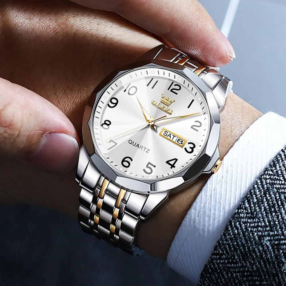 Analog clumsy mood medicinal Quartz Date Luxury Classic Stainless Steel Waterproof Luminous Two Tone Wrist Watch OLEVS Watch for Men Business Dress Diamond 