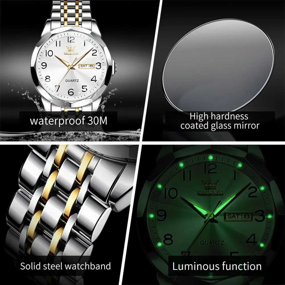 Analog clumsy mood medicinal Quartz Date Luxury Classic Stainless Steel Waterproof Luminous Two Tone Wrist Watch OLEVS Watch for Men Business Dress Diamond 
