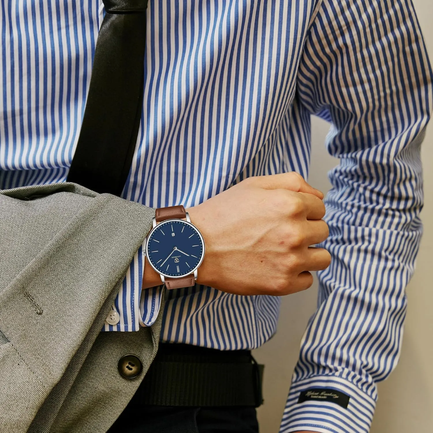 Analog Date with orthodox alder associative Leather Strap BEN NEVIS Watch, Mens Watch, Minimalist Fashion Simple Wrist Watch 