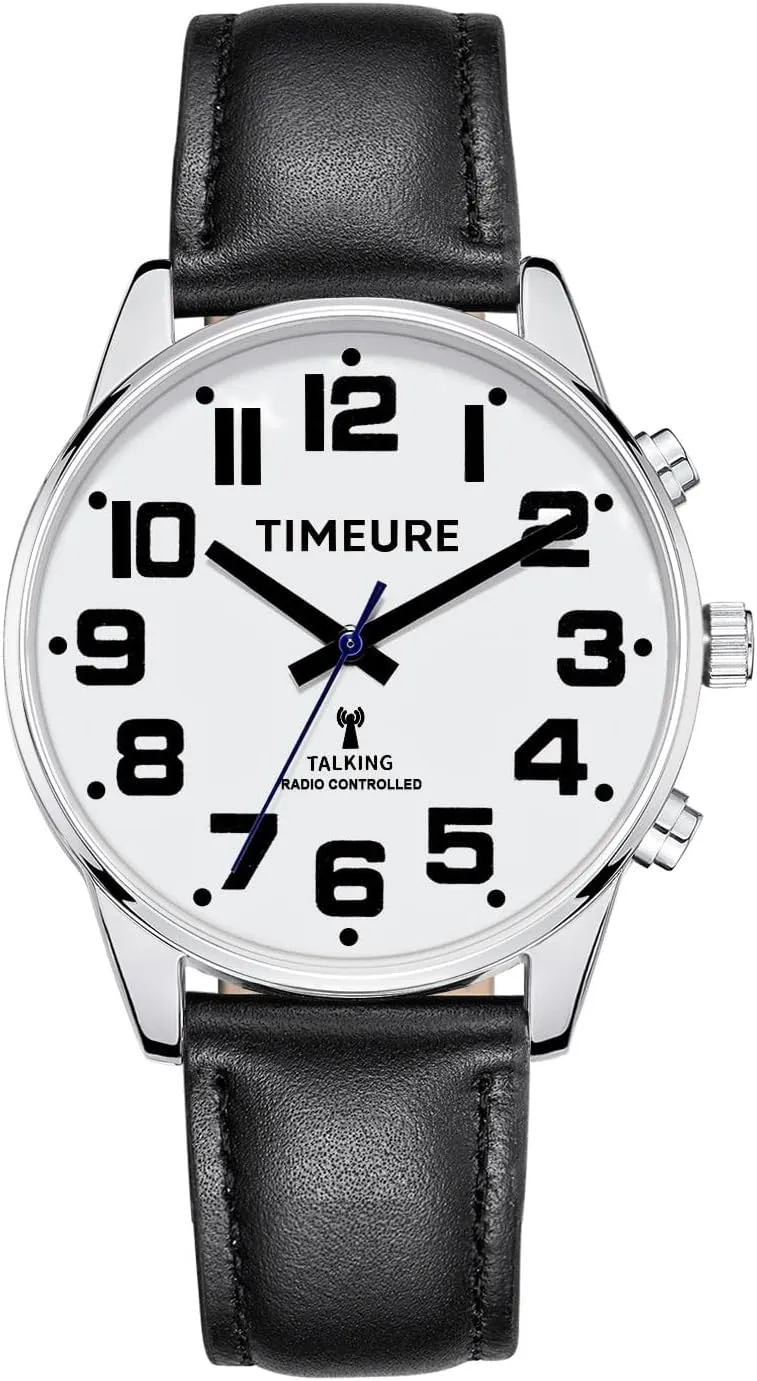 Analog Display, Voice Time/Date Reporting, Self-Adjusting Time, Alarm, Hourly Chime, flare TIMEURE-2309M Men's Talking Watch, 